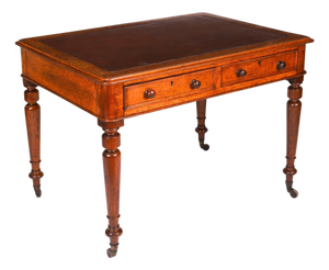 Antique Victorian Oak 6-Drawer Writing Desk, 19th Century