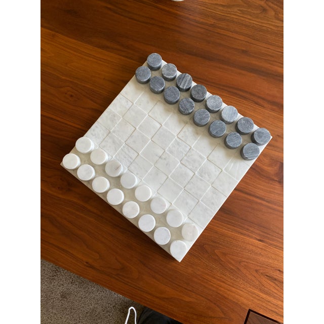 Minimalist Modernist Carved Marble Checker Board Set For Sale - Image 12 of 12
