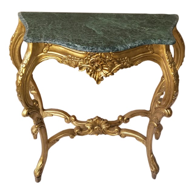 Luxury Antique-Style Console Table – Ornate Gold Finish W/ Green Top For Sale