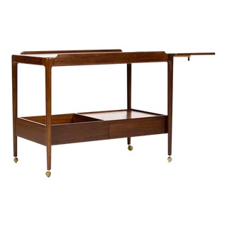 Danish Modern / Mid-Century Teak + Mahogany Drop Leaf Bar Cart / Tea Service — IB Kofod Larsen for G-Plan For Sale