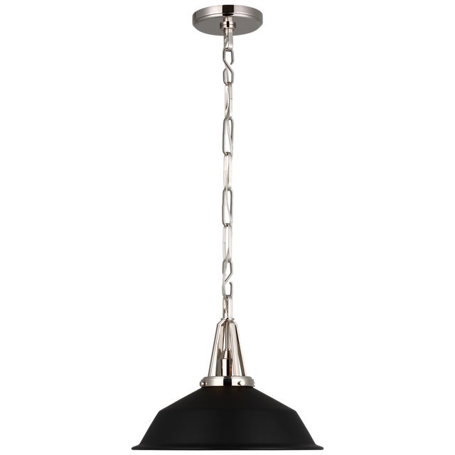 Chapman & Myers for Visual Comfort Signature Layton 14" Pendant in Polished Nickel with Matte Black Shade For Sale