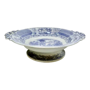 Antique 2 Handled Footed Fruit Bowl /Tazza in a Delicate Lavender Neoclassical Bosphorus Pattern Made in England - Circa 1860