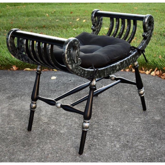1990s Curule Vanity Stool Bench Roman Slatted Saddle Seat Chair Hollywood Regency For Sale - Image 5 of 14