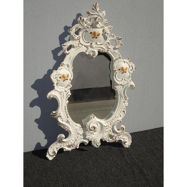1990s Vintage Capo Di Monte Italian White Floral Mirror 43"h For Sale - Image 5 of 13