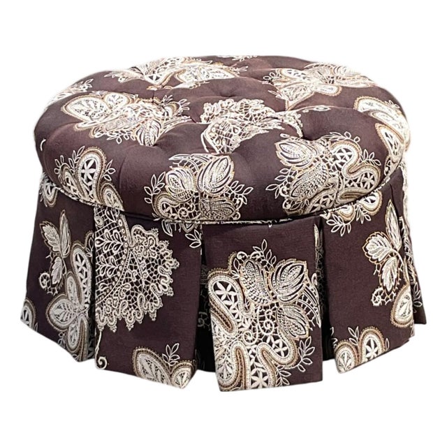 Vintage Paisley Tufted Ottoman For Sale