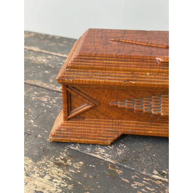 Wood Exceptional Vintage Art Deco Prison Art Shellacked Matchstick Box, Circa 1920s-40s For Sale - Image 7 of 18