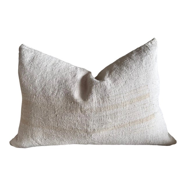Pillow Made from Antique French White Grain Linen For Sale