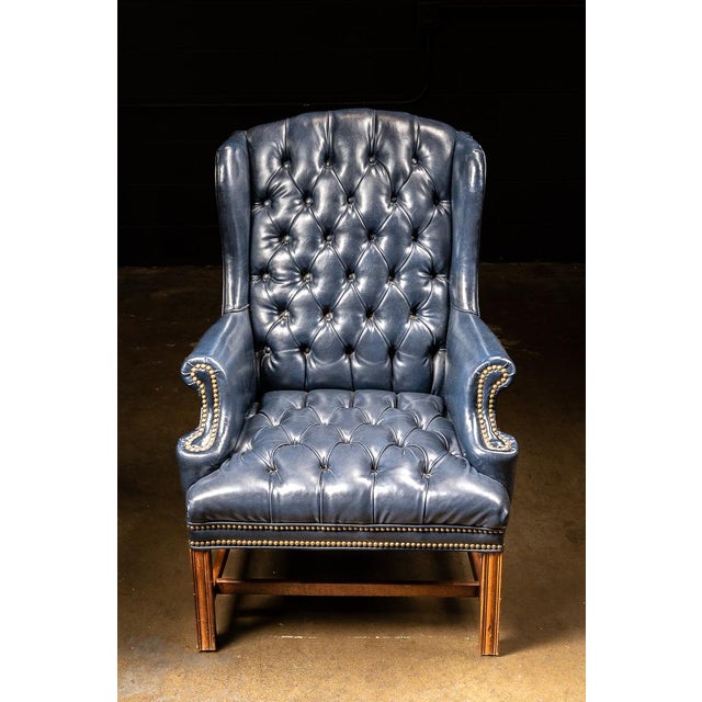 Vintage Tufted Leather Chesterfield Armchair in Cornflower Blue For Sale - Image 4 of 8