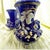 Antique French Cobalt Blue Faience Urns Pair W/ Gilt Swan Handles For Sale - Image 4 of 12