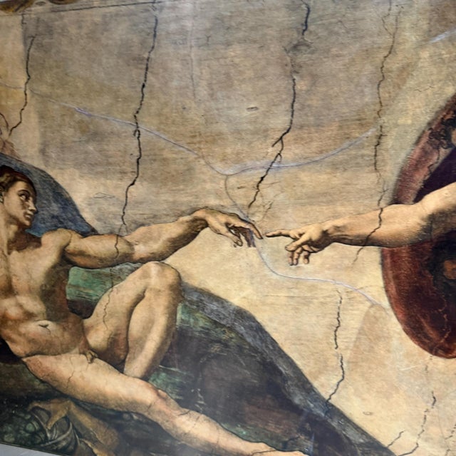 The Creation of Adam Michelangelo by Maria Teresa Mendez Goatskin on Wood For Sale - Image 11 of 14