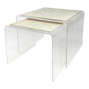 1980s Two Large Postmodern Lucite Nesting Tables With Marble Tops