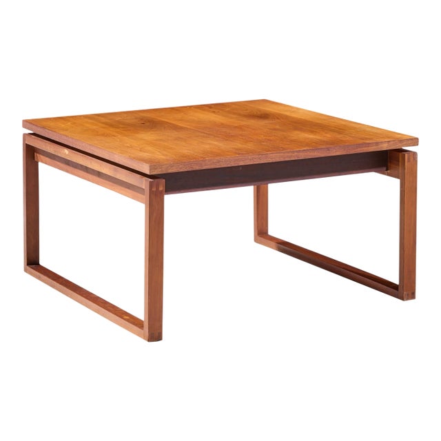 Jens Risom Mid Century Walnut Sled Leg Coffee Table For Sale