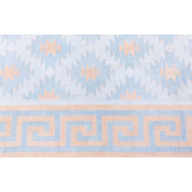 Doris Leslie Blau Vintage Indian Dhurrie Geometric Blue Flatweave Cotton Rug For Sale - Image 9 of 9
