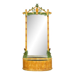 1960s Carved Wood Free-Standing Entry Way Mirror by Gampel-Stoll For Sale