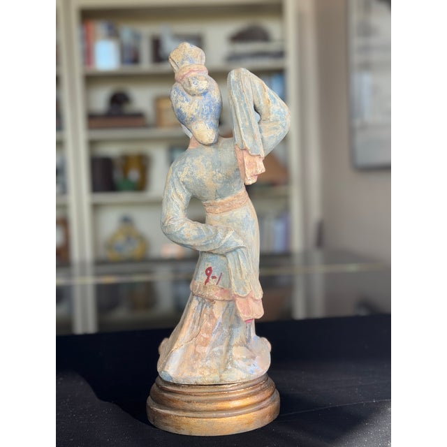 Antique Chinese Carved Wood Dancing Court Lady, Tang Style, Polychrome & Gilt, C. 1920s For Sale - Image 11 of 11