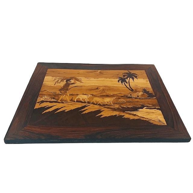 Vintage Native American Wood Inlay Landscape, 1940s For Sale - Image 4 of 7