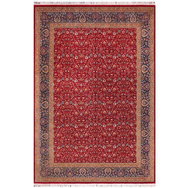 Traditional Floral 1990's Pak-Persian Red/Teal Wool Rug - 9'0'' X 12'0'' For Sale - Image 9 of 9
