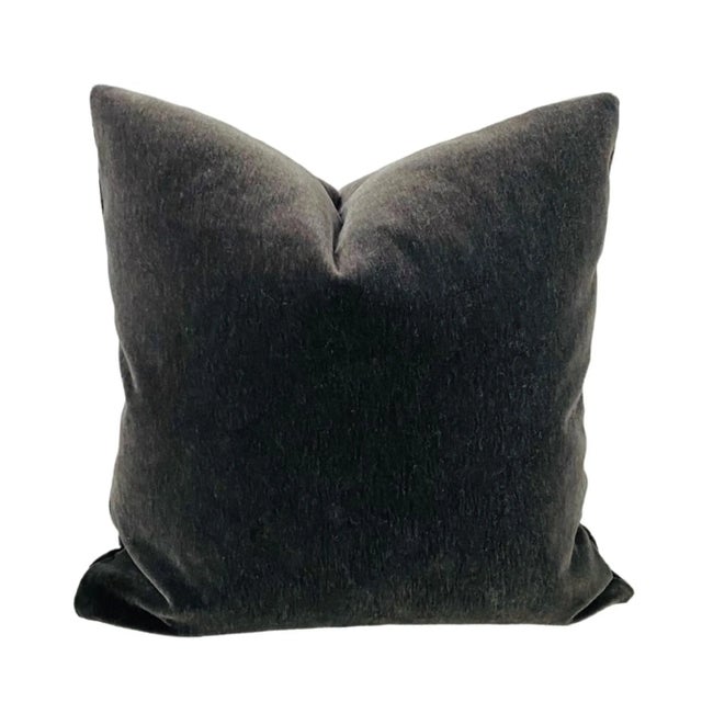 Contemporary Plush Charcoal Down Filled Mohair Pillows - A Pair For Sale - Image 3 of 3