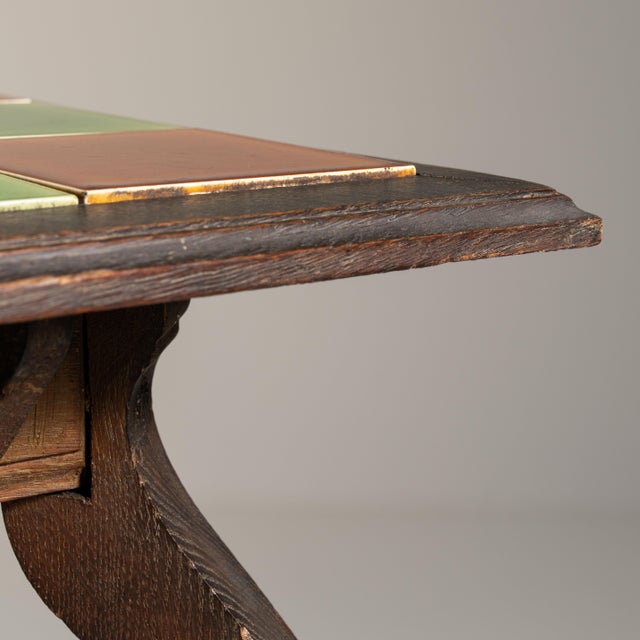 1910s French Chestnut Brown Art Nouveau Pedestal Table with Ceramic Tile Top For Sale - Image 10 of 15