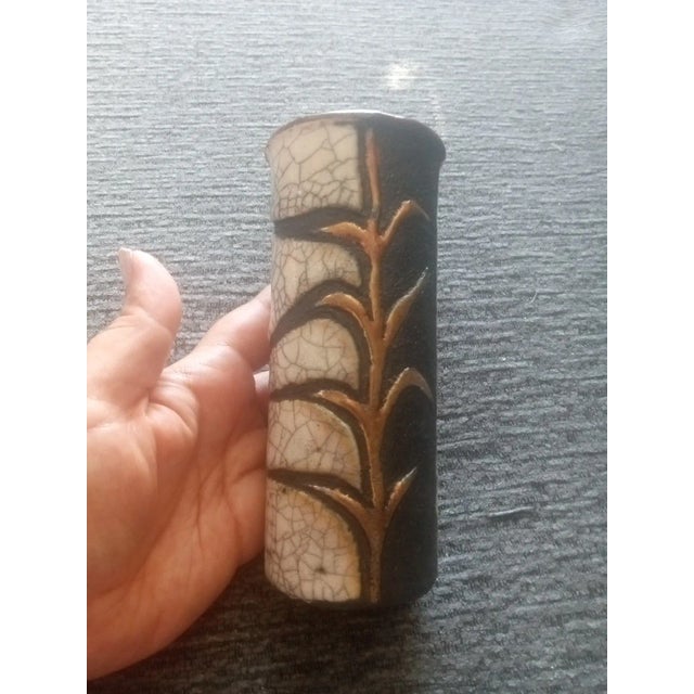 1980s Exquisite Keramik Ireland Crackle Raku Cylinder Vase For Sale - Image 4 of 6