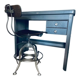 Restoration Hardware Toledo Stool & Original Cole Steel Children’s Desk Set - Set of 2 For Sale