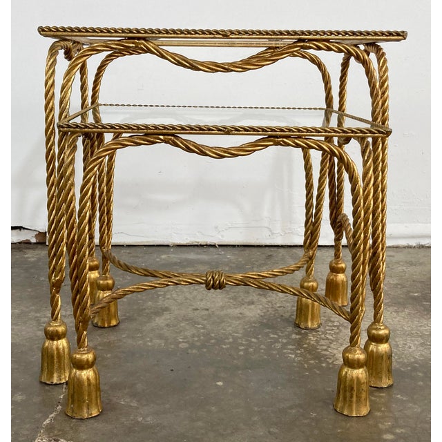 Vintage Gilt Metal Rope and Tassel Nesting Tables, a Pair | Chairish