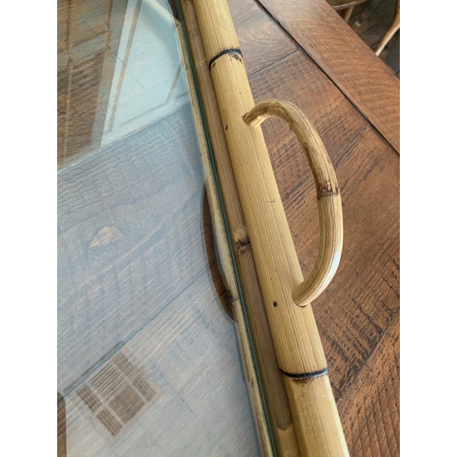 Tan Vintage Glass & Bamboo Handled Serving Tray — Palm Beach • Coastal Chic • Mid‑Century Modern • British Colonial. See Pics! For Sale - Image 8 of 8