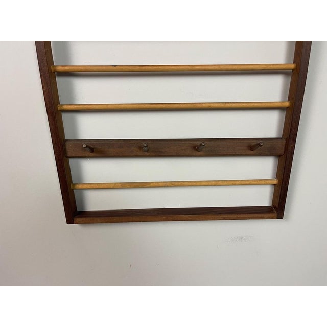 Mid-Century Modern European Wooden Wall Coat Rack with Hat Shelf, 1950s For Sale - Image 4 of 12