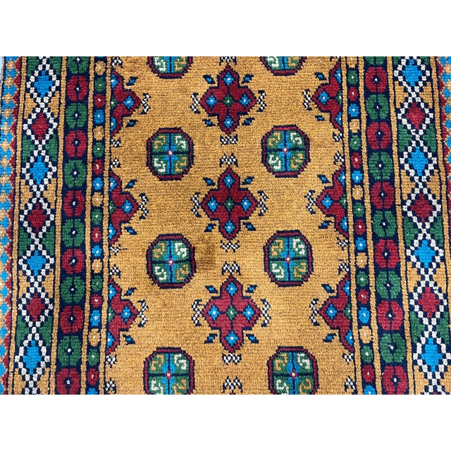 Navy Blue Mustard Gold Mori Gul Tribal Oriental Runner Rug, 2'10" X 9'4" For Sale - Image 8 of 16