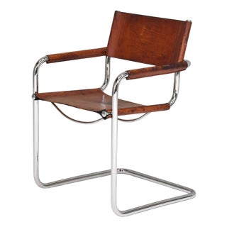 S34 Dining Armchair in Cognac Saddle Leather by Mart Stam for Fasem, 1970s For Sale