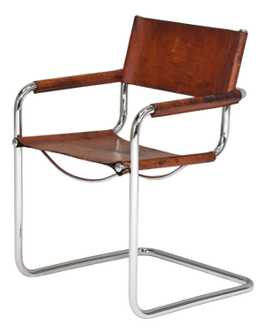 S34 Dining Armchair in Cognac Saddle Leather by Mart Stam for Fasem, 1970s
