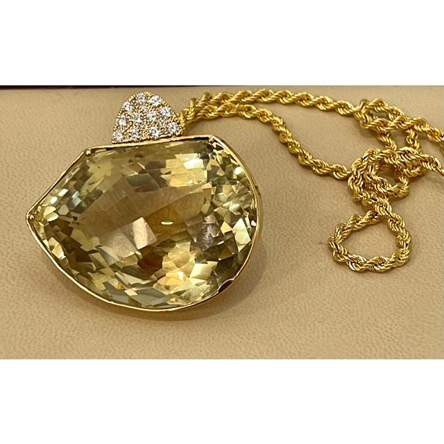 Approximately 240 + Carat Checkerboard Citrine and approximately 1 Ct Diamond Pendent/Necklace 14 Karat Yellow Gold with...