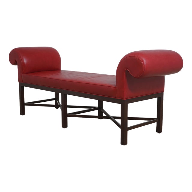 Baker Mahogany Leather Chippendale Window Bench For Sale