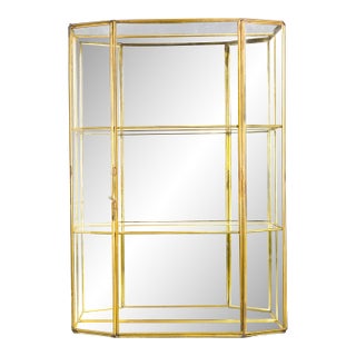 Large Vintage Glass and Brass Curio Display Cabinet For Sale