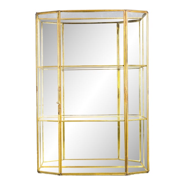 Large Vintage Glass and Brass Curio Display Cabinet For Sale