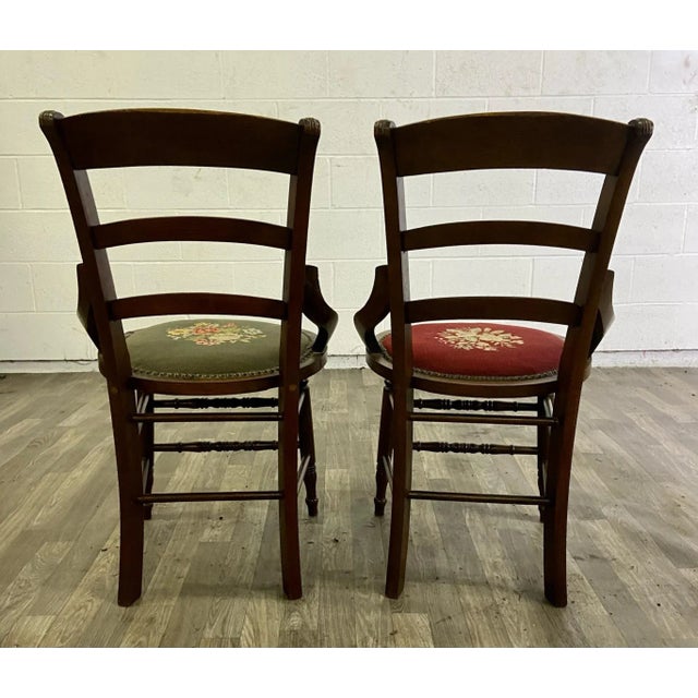 Antique 19th Century Victorian Needlepoint Ladderback Chairs - Pair For Sale - Image 12 of 13