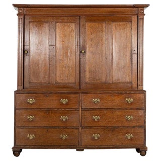 Large English Georgian Oak Housekeepers Cupboard, 1800 For Sale