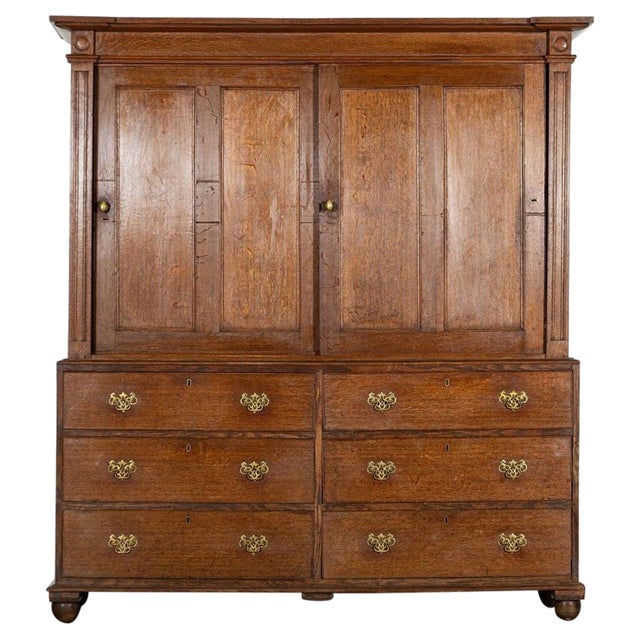 Large English Georgian Oak Housekeepers Cupboard, 1800 For Sale