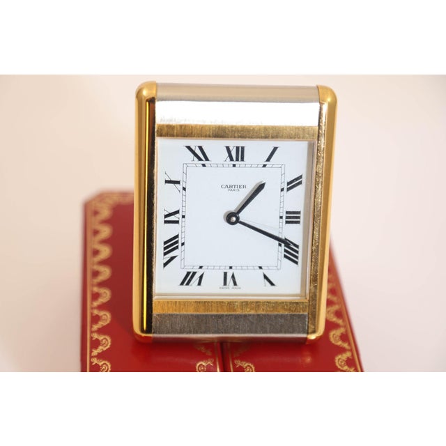 Cartier Tank Desk Clock Two-Tone Gold and Steel For Sale - Image 4 of 14