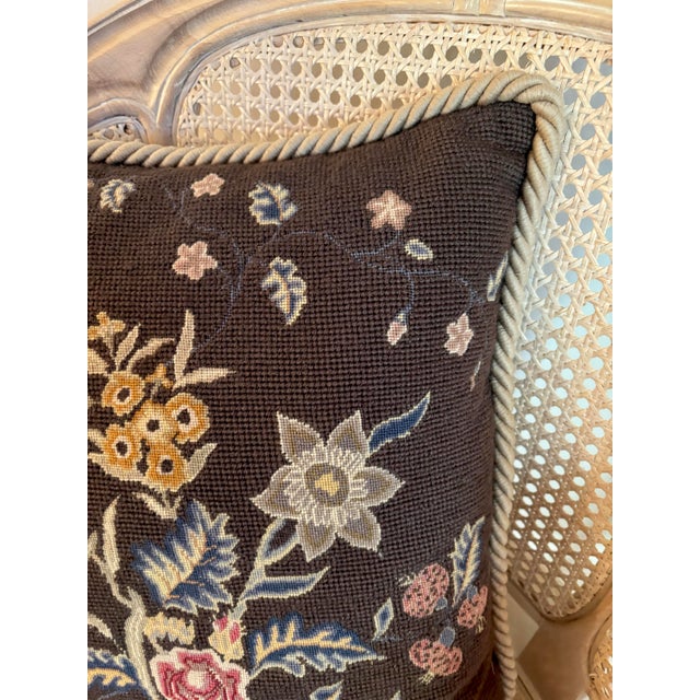 Mid 20th Century Vintage Embroidered Floral Bouquet Pillow For Sale - Image 5 of 9