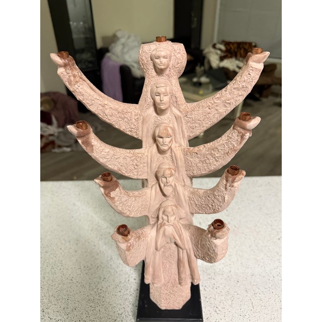 Religious VTG Hanukkah Menorah 5x5x18 by Austin Productions Durastone Signed 1993 Rare For Sale - Image 3 of 9