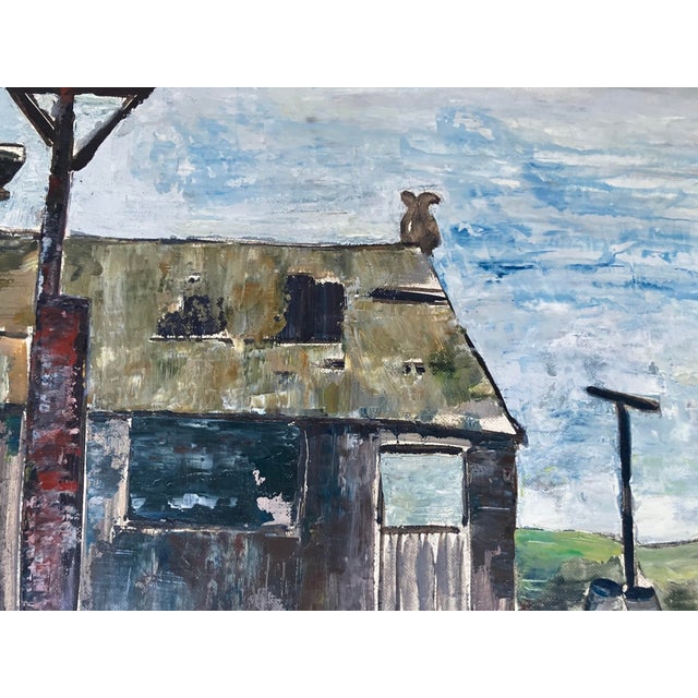 Mid Century Oil Painting Coastal Boat Yard by California Regionist Artist, Signed & Framed For Sale - Image 9 of 11