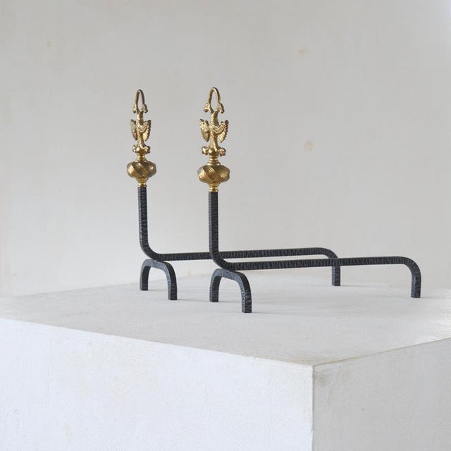 1920s Large 19th Century Andirons in Brass with Birds, 1920s, Set of 2 For Sale - Image 5 of 13