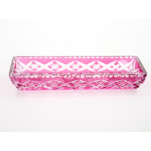 Mid-Century Modern Val Saint Lambert Pink Crystal Cut and Etched Vanity Tray For Sale - Image 9 of 9