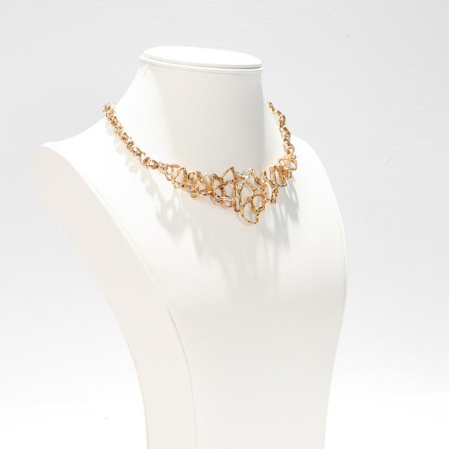 Mid 20th Century Signed Gueblin 18k Gold Brutalist Chain Link Choker Necklace For Sale - Image 5 of 12