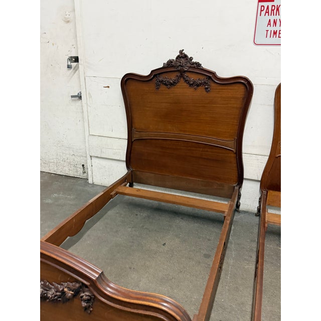 Wood Twin Size Louis XV Style Carved Wood Bed Frame, Antique For Sale - Image 7 of 12