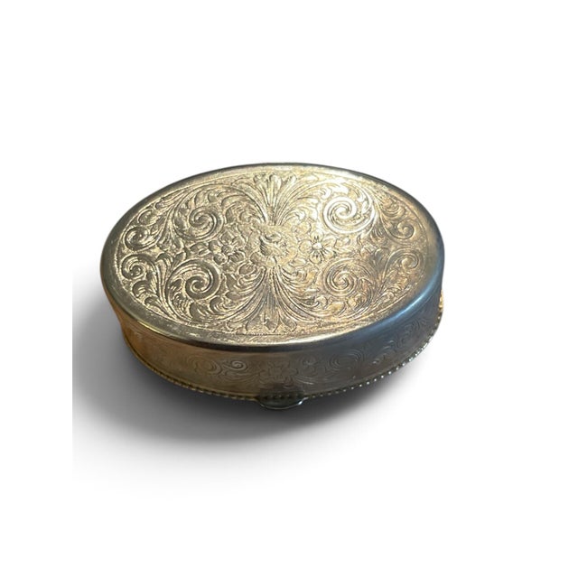 English Mid-Century Silver Plated Equestrian Pill Box With Scrollwork Base For Sale - Image 3 of 3