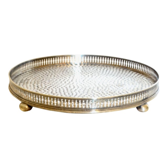 Footed Silver Plate Pierced Gallery Tray For Sale
