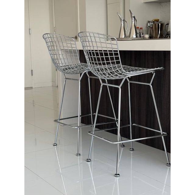 Harry Bertoia Bar Stools For Knoll | Polished Chrome | Set of 2 Iconic Harry Bertoia stools for Knoll featuring the...