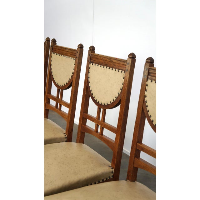 Antique Art Nouveau Style Dining Chairs with Light Skai Leather Upholstery, Set of 4 For Sale - Image 11 of 14